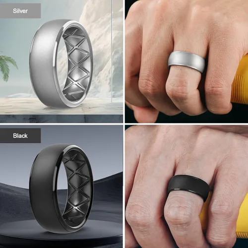 Miniatura 13 de Egnaro Anillos de boda de silicona para hombre: 1/4/6/7 Multipack de anillos de boda de goma con arco interior Diseño ergonómico transpirable