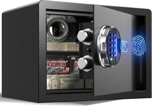 Grimtron - Caja fuerte biométrica inteligente - (0,227 m³) Caja de seguridad con cerradura de huellas dactilares, modo silencioso, teclado