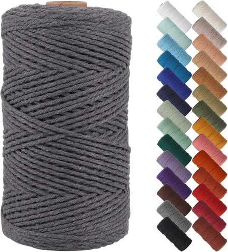 Miniatura 66 de Cordón de macramé de 1/8 pulgadas 220 yardas (200 metros) suministros naturales de macramé, hilo de macramé, cuerda de algodón de color, cuerda