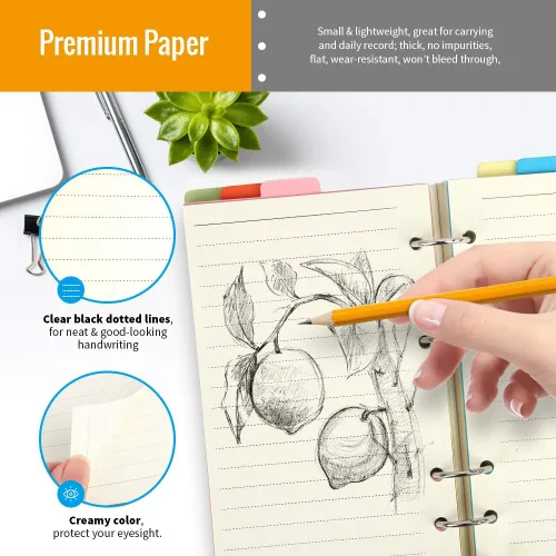 Miniatura 4 de LEOBRO Papel A6, insertos de planificador para carpeta A6, papel rayado de 6.73 x 3.74 pulgadas, papel de relleno, con bolsillos para carpeta