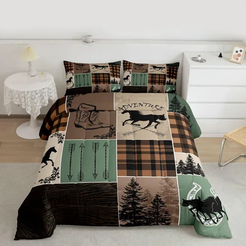 Miniatura 216 de Juego de edredón de oso y ciervo, tamaño individual, ropa de cama de animales salvajes de caza, colcha rústica de cabaña, casa de campo, cuadros