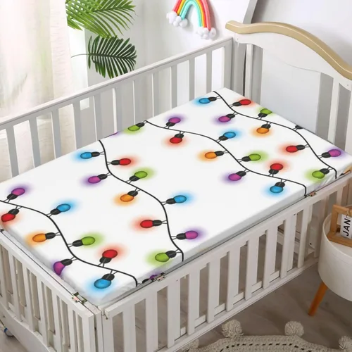 Miniatura 2 de Sábana bajera ajustable para cuna con temática navideña, sábana bajera estándar para cuna para niños y niñas, 52 x 28 pulgadas, multicolor