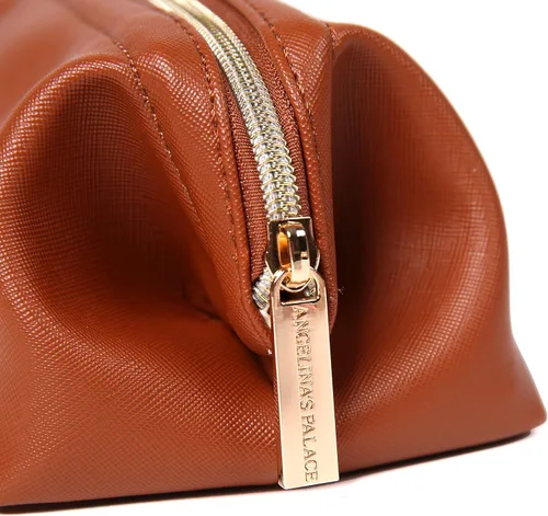 Miniatura 5 de Angelina's Palace Bolsa de maquillaje de viaje impermeable de cuero vegano, organizador de artículos de tocador oriental estilo retro, bolsa de Negro