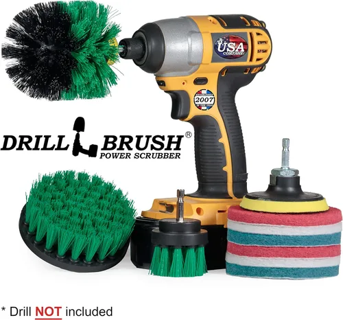 Miniatura 4 de Drillbrush Suministros de limpieza de cocina – Almohadillas para fregar todo el hogar y cepillos de rigidez media – Kit de cepillo de limpieza