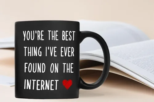 Miniatura 4 de QASHWEY Regalos románticos para ella y él, taza de café negra con texto en inglés "You're The Best Thing I've Ever Found on The Internet", tazas