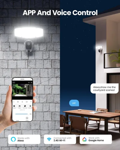 Miniatura 5 de Olafus Cámara de seguridad con reflector exterior – Cámara de seguridad 2K QHD con luces de inundación activadas por movimiento, zonas de detección