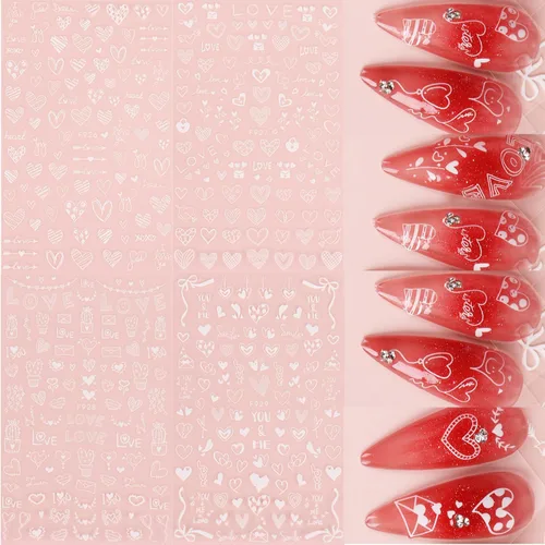 Miniatura 6 de Calcomanías de arte de uñas de corazón de San Valentín, calcomanías de uñas blancas para el día de San Valentín, calcomanías de uñas autoadhesivas