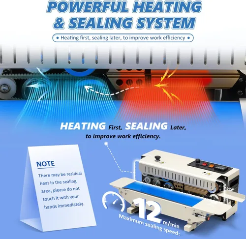 Miniatura 5 de Máquina selladora térmica comercial, máquina de sellado continuo de bandas de bolsas con control digital de temperatura, máquina selladora