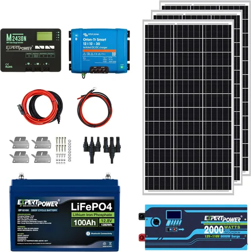 Miniatura 3 de ExpertPower Kit de energía solar de 1.3KWH 12V LiFePO4 12V 100Ah, paneles solares mono de 200 W, controlador de carga solar MPPT de 20 A, cargador