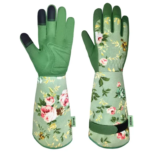 WANCHI Guantes de jardinería, duraderos y cómodos guantes largos de jardín para mujer, para trabajos de jardinería y trabajo en el patio, guantes de