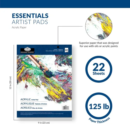 Miniatura 4 de Royal Langnickel bloc de 22 hojas de papel para óleos y acrílicos imprescindibles para el artista, de 9 x 12 pulgadas