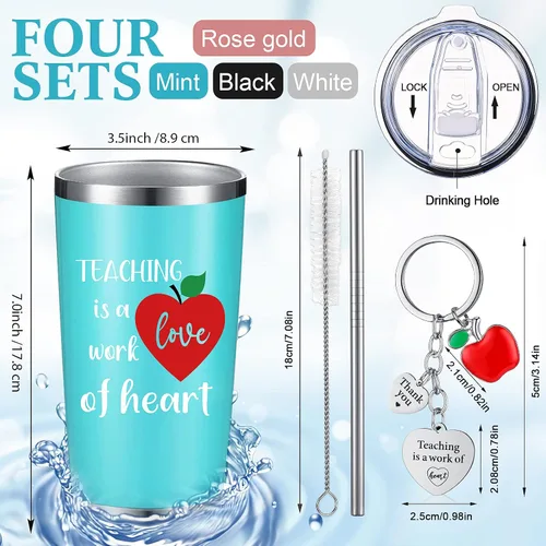 Miniatura 2 de Yinder Regalos de graduación para profesores, juego de 4 vasos de acero inoxidable con llaveros, tazas aisladas de 12 onzas para profesores, regalos