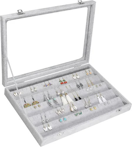 Siveit Bandeja organizadora de aretes, de terciopelo, caja de almacenamiento premium de 110 ranuras, 55 pares de organizador de exhibición de aretes