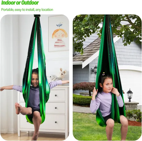 Miniatura 7 de Columpio sensorial para niños y adultos con capacidad para hasta 300 libras en interiores y exteriores, columpio de terapia de abrazo de doble capa