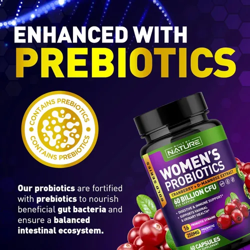 Miniatura 5 de Probióticos para mujeres – 60 mil millones de UFC, 16 cepas, con arándano, D-manosa y prebióticos – Apoya la salud digestiva, inmune y vaginal – Sin