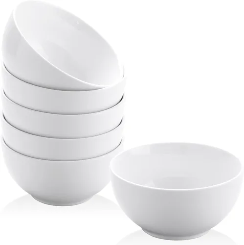 Juego de 6 cuencos pequeños de cerámica blanca, cuencos de porcelana de 10 onzas para cocina, postre, arroz, guarnición, aperitivos, sopa, frutas,
