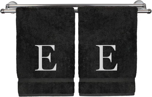 Miniatura 170 de Toalla de mano monogramada, regalo personalizado, juego de 2 - Toalla bordada con letra de bloque dorada - Extra absorbente 100% algodón turco