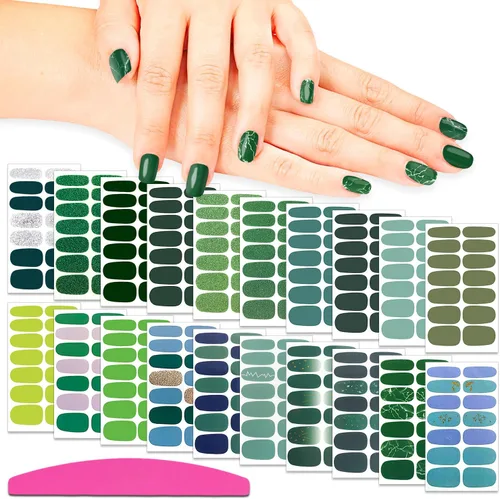 Miniatura 9 de 20 hojas de calcomanías de esmalte de uñas de Navidad, envolturas completas para mujeres, tiras de gel autoadhesivas de manicura con lima de uñas