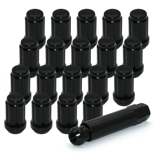 20 PIEZAS M12x1.25 Tuercas de llanta negras, tuercas hexagonales de remolque de 1.35" de alto, asiento cónico de 60 grados con llave de casquillo,
