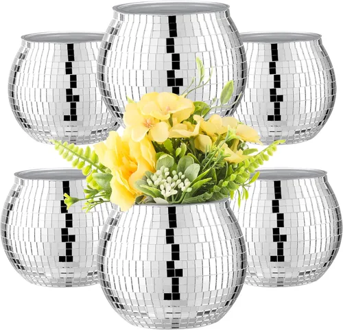 Miniatura 8 de 6 piezas de jarrón de bola de discoteca para centros de mesa, decoración de bola de discoteca, florero con espejo plateado para bodas, cumpleaños