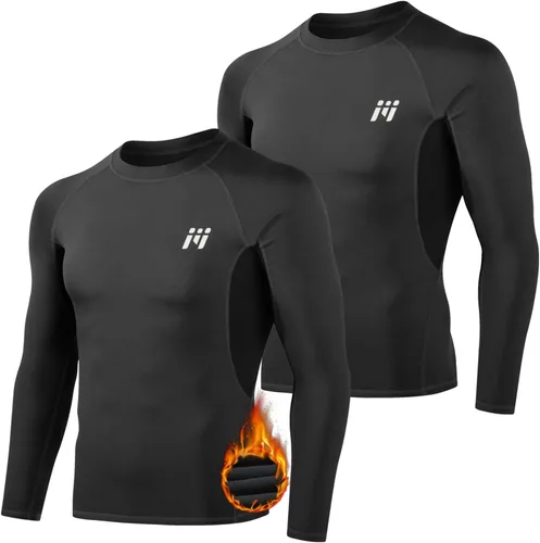 Miniatura 29 de MEETWEE Paquete de 4/5 camisas de compresión térmica para hombre, manga larga, forro polar, capa base, equipo de entrenamiento de invierno