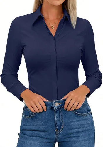 Miniatura 8 de Aoudery Button Down Shirts for Women Slim Fit Long Sleeve Stretch Dress Shirts Work Shirt Wrinkle Free