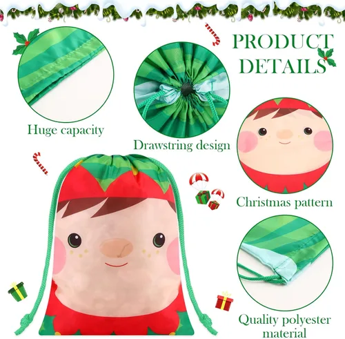Miniatura 3 de Xuniea 24 Piezas Bolsas de Tela con Cordón Navideñas Muñeco de Nieve Santa Bolsas de Golosinas 10 x 7 Pulgadas Bolsa de Envolver Regalos Navideños