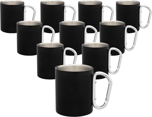 Miniatura 11 de Tazas personalizadas de acero inoxidable con asa de mosquetón, 10 onzas, juego de 100, paquete personalizado a granel, perfectas para café