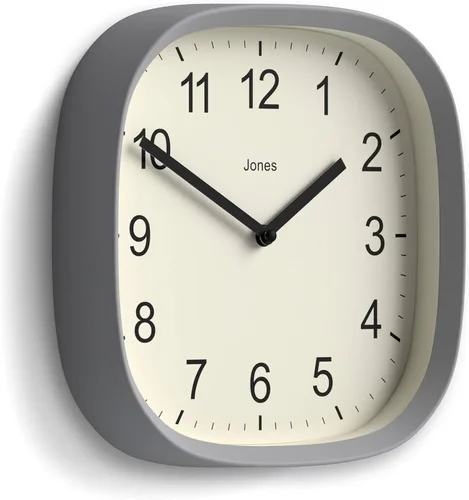 Miniatura 2 de JONES CLOCKS® Reloj de pared Sprite Reloj cuadrado redondo retro moderno 10 pulgadas Gris Números fáciles de leer Perfecto para cocina u
