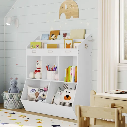 Miniatura 4 de HOOBRO Estantería para niños, organizador de juguetes y almacenamiento, estantería para niños, 5 compartimentos y 3 estantes de 3 capas, cabecera