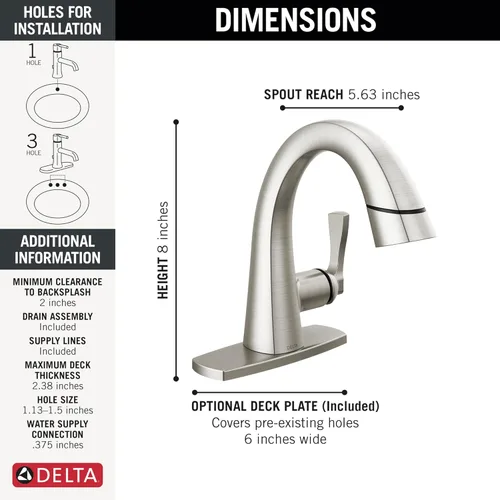 Miniatura 3 de Delta Faucet Stryke - Grifo de baño extraíble, grifo de baño extraíble de níquel cepillado con rociador extraíble, grifo de lavabo de baño, acero