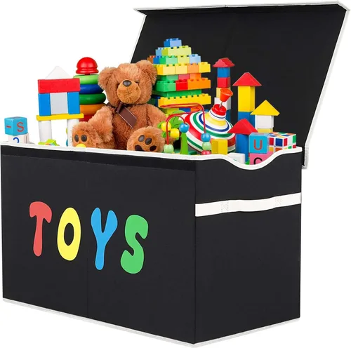 Miniatura 12 de YOLOXO Baúl de juguetes, contenedores de almacenamiento plegables resistentes con tapas, cajas organizadoras de almacenamiento de juguetes extra