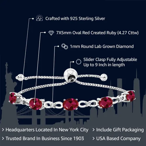 Miniatura 47 de Gem Stone King Pulsera de tenis de diamantes cultivados en laboratorio con piedra natal de 3-6 quilates para mujer, plata de ley 925, ovalada