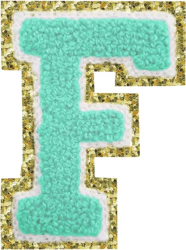 Miniatura 144 de Parches de letras termo-adhesivas de felpilla para chaquetas, parches de letras universitarias con brillantina para planchar en la letra azul A