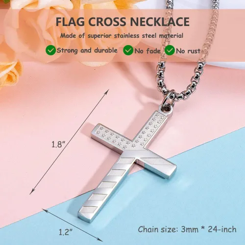 Miniatura 5 de Wolentty Collar de acero inoxidable con cruz de la bandera estadounidense grabada filipenses religiosos 413, joyería para hombres, Metal