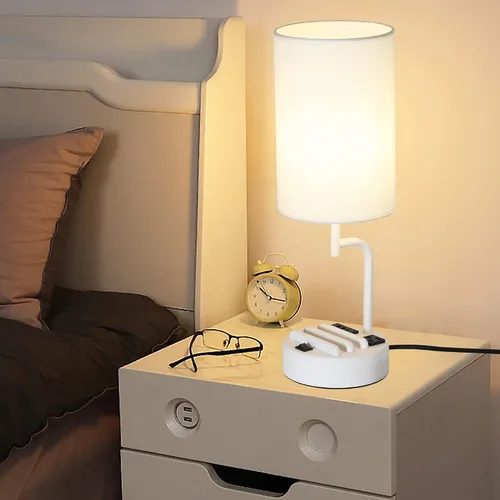 Miniatura 6 de Dreamholder - 2 lámparas de mesa con 3 puertos de carga USB, moderna lámpara de escritorio con toma de corriente alterna y soportes para teléfono