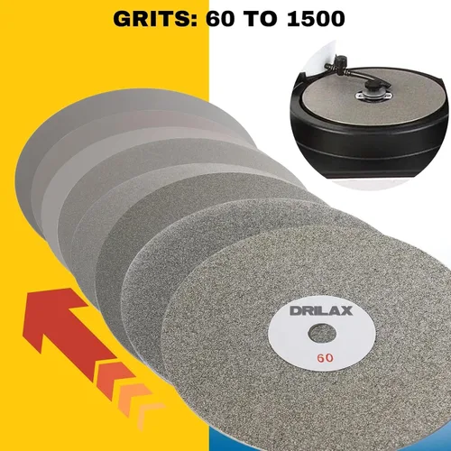 Miniatura 5 de Drilax Disco de regazo plano de diamante de 8 pulgadas Grano 100, orificio de eje de 1/2 pulgada para rectificado lapidario, modelado de piedra