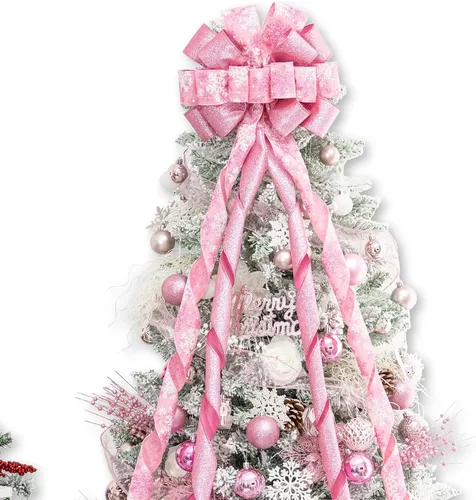 Miniatura 19 de Hismir Lazo grande de 53 x 13 pulgadas con serpentina de purpurina, lazos decorativos para árbol de Navidad, corona, puerta, festival, decoración