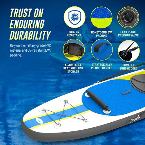 Miniatura 7 de Blue Water Toys Kit de tabla de remo inflable Crossover de pie o kayak: bomba, mochila, correa de bobina, paletas, asiento desmontable, límite