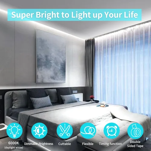 Miniatura 4 de Tiras de Luces LED COB 32.8 pies, 6000K DC 24V Regulables Blancas Flexibles Luces de Cuerda LED para Dormitorio, con Control Remoto y de Aplicación
