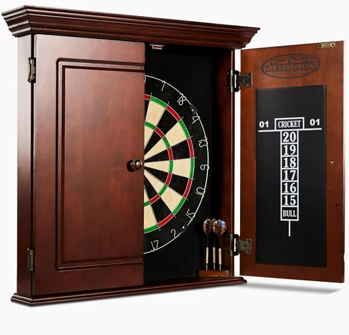 Miniatura 3 de Barrington Billiards Gabinete de dardos de madera Chatham con tablero de dardos de cerdas de 18" y juego de dardos con punta de acero