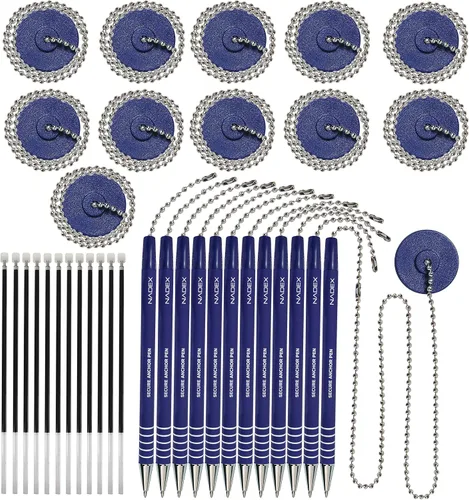 Miniatura 12 de Nadex Juego de bolígrafos de seguridad de bola y cadena, 1 bolígrafo, 1 soporte adhesivo y 5 recambios (negro)