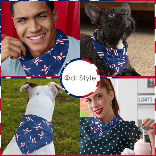 Miniatura 3 de Bandana para perro del 4 de julio, paquete de 2 bandanas de perro con bandera estadounidense para perros medianos y grandes, patriótico de Estados