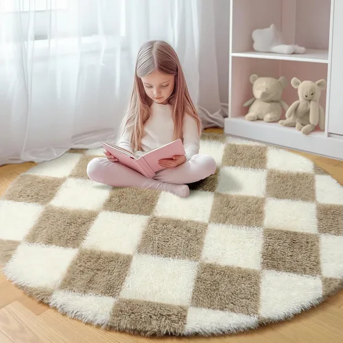 Miniatura 67 de KICMOR - Tapete a cuadros afelpado, peludo, mullido, color beige y blanco crema, pequeño, de 2 x 3 pies, para dormitorio, sala, junto a la cama