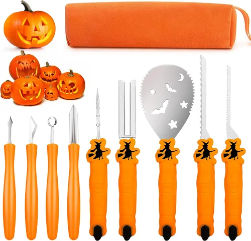 Kit de tallado de calabaza para Halloween, juego profesional de tallado resistente, herramienta de escultura de acero inoxidable cuchillo para