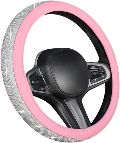 Miniatura 8 de Funda brillante para volante de automóvil, protector de volante de automóvil con diamantes de imitación brillantes de 15 pulgadas, funda