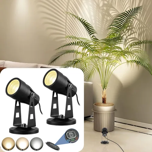 Paquete de 2 focos LED para interiores de 3000 K-6000 K, luz ajustable para plantas y obras de arte con temporizador de encendido/apagado automático