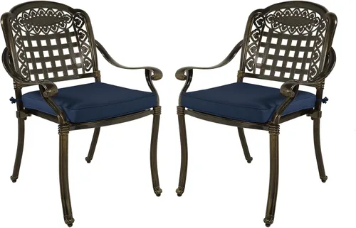 Miniatura 10 de VIVIJASON 2 sillas de aluminio fundido para exteriores, reposabrazos de patio, sillas de comedor para jardín, piscina, patio trasero, bronce antiguo