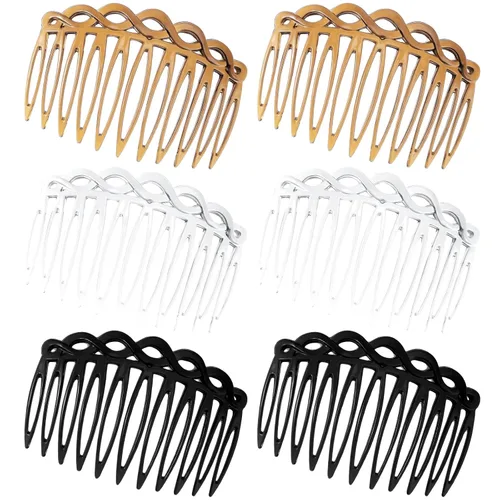 Mabor Juego de 6 peines franceses para mujer, de resina, decorativos, color negro, blanco, café, pinzas pequeñas para peinar, novia, uso diario