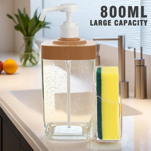 Miniatura 3 de Dispensador de Jabón de Cocina con Soporte para Esponja, Organizador de Jabón para Platos de Gran Capacidad de 800ml, Organizador de Fregadero a